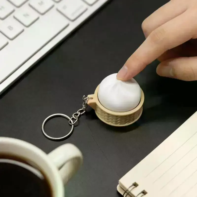 Mini Steamed Bun Stress Relief Keychain, Slow Rebound Soft Squeeze Decompression Toy Fidget Clicker Key Ring Bag Pendant Gifts