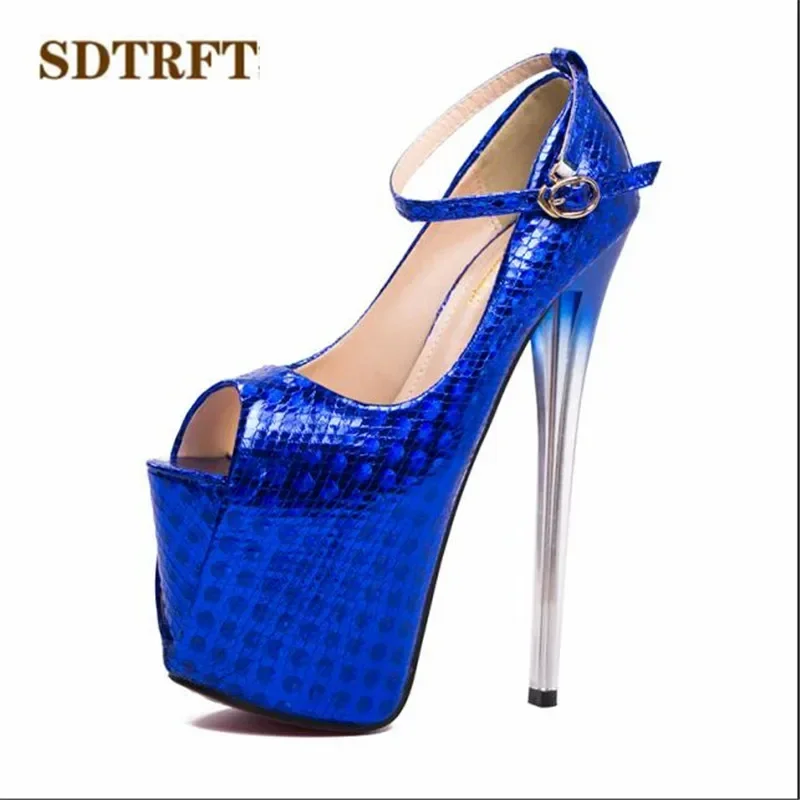 SDTRFT الصيف الكاحل حزام الصنادل منصات الزفاف أحذية امرأة 20 سنتيمتر رقيقة عالية الكعب مثير اللمحة تو مضخات الحفلات انخفاض الشحن