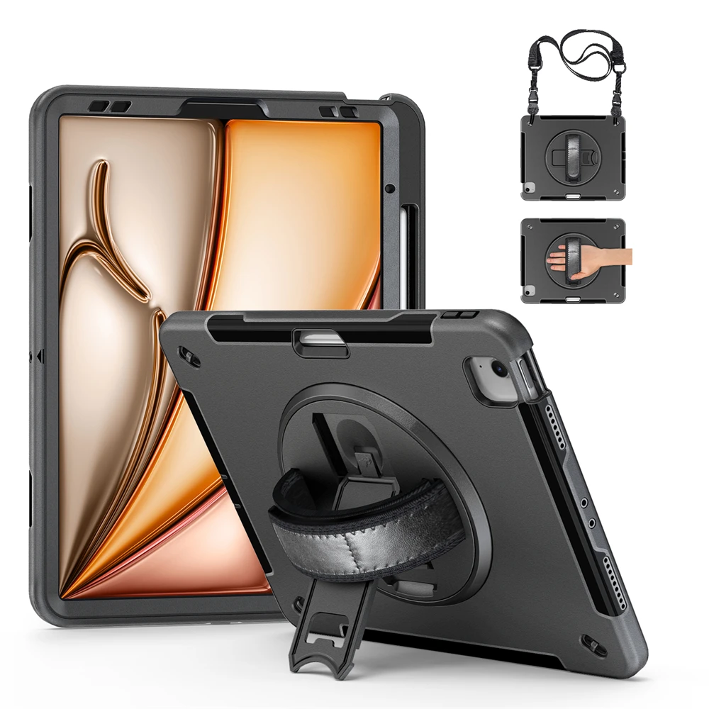 

Heavy Duty Rugged Shockproof Tablet Cover For iPad Pro 12.9 2018 2020 2021 2022 Air 13 2024 Rotating Handle Stand Tablet Cases