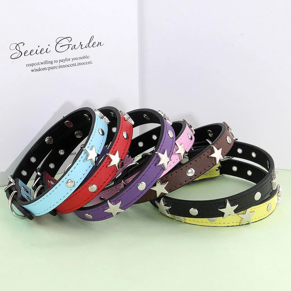 S/M/L Star Borchie Pet Collare di Cane di Cuoio del Cucciolo Collari per Cani di Piccola Taglia Media Cat Neck Strap forniture Per animali da