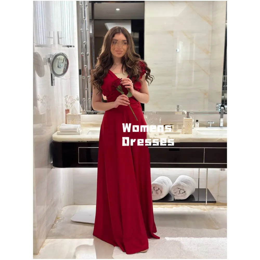 

Long Evening Dresses Women V-Neck Red Sleeveless Formal Occasion Dresses 2024 New Prom Cocktail Gown سمية فساتين مناسبة ر