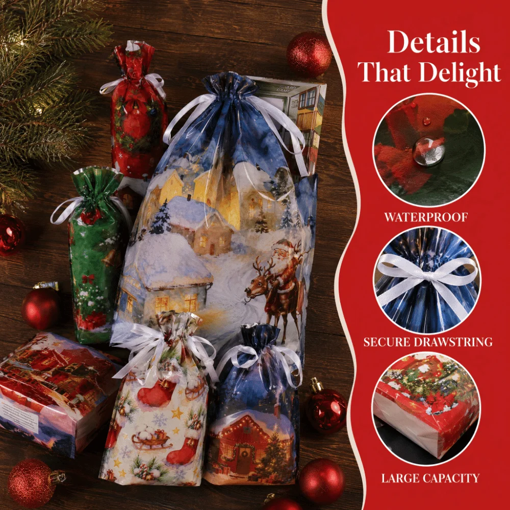 Assorted Pattern Christmas Gift Bags Multicolor with Drawstring Drawstring Gift Bags Multi-functional Stereoscopic Bottom