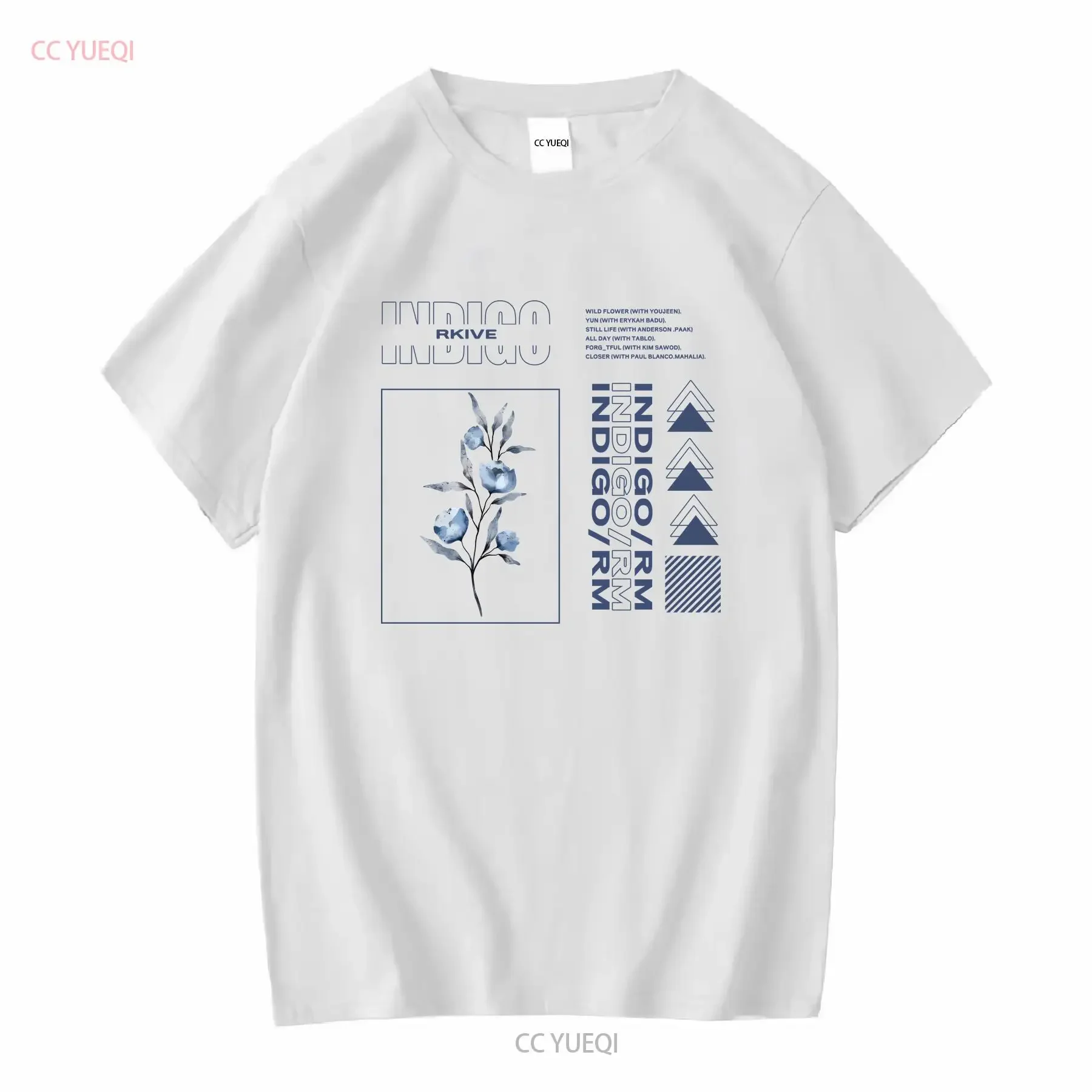 RM Indigo T shirt long or short sleeves vintage Washed Comfortable Versatile Stylish streetwear homme designer clothes Unisex