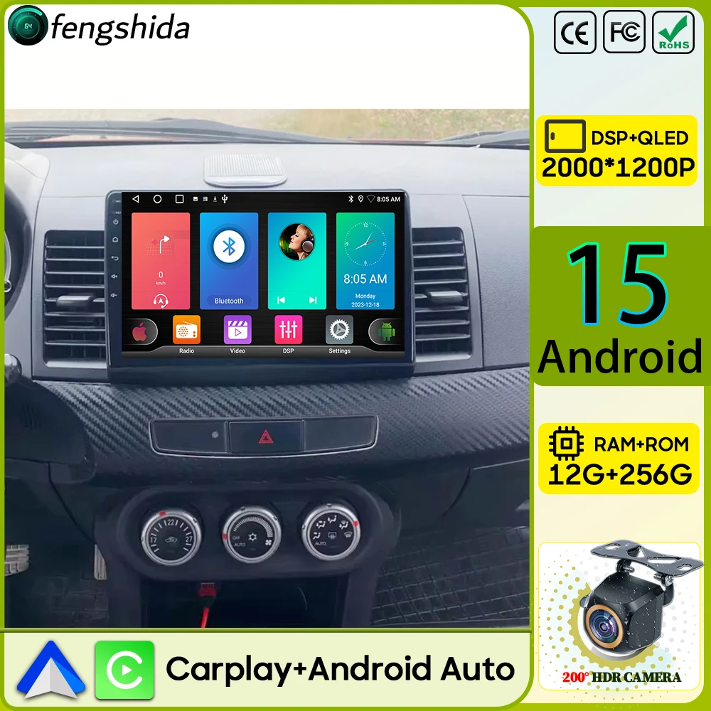 

Автомобильный радиоприемник Carplay для Mitsubishi Lancer 10 CY 2007-2017 навигация GPS Android Auto 2K видео Android 15 5G экран 4G без 2din DVD