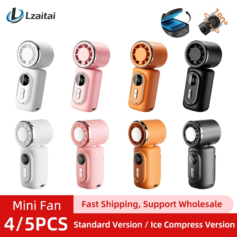 4-5pcs-mini-fan-ice-compress-fan-high-speed-cooling-fans-5-speeds-3000mah-portable-180°-adjustable-led-display-usb-rechargeable