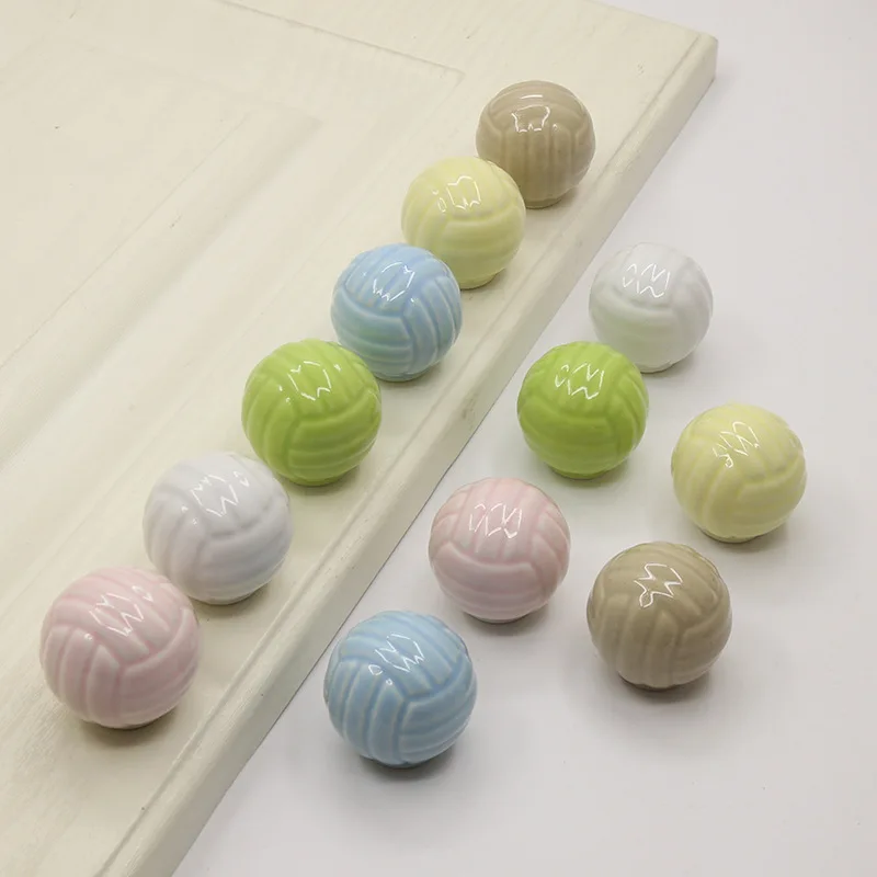 Colorful Volleyball Ceramic Cabinet Door Handle Cabinet Wardrobe Drawer Ball Round Single Hole Handle