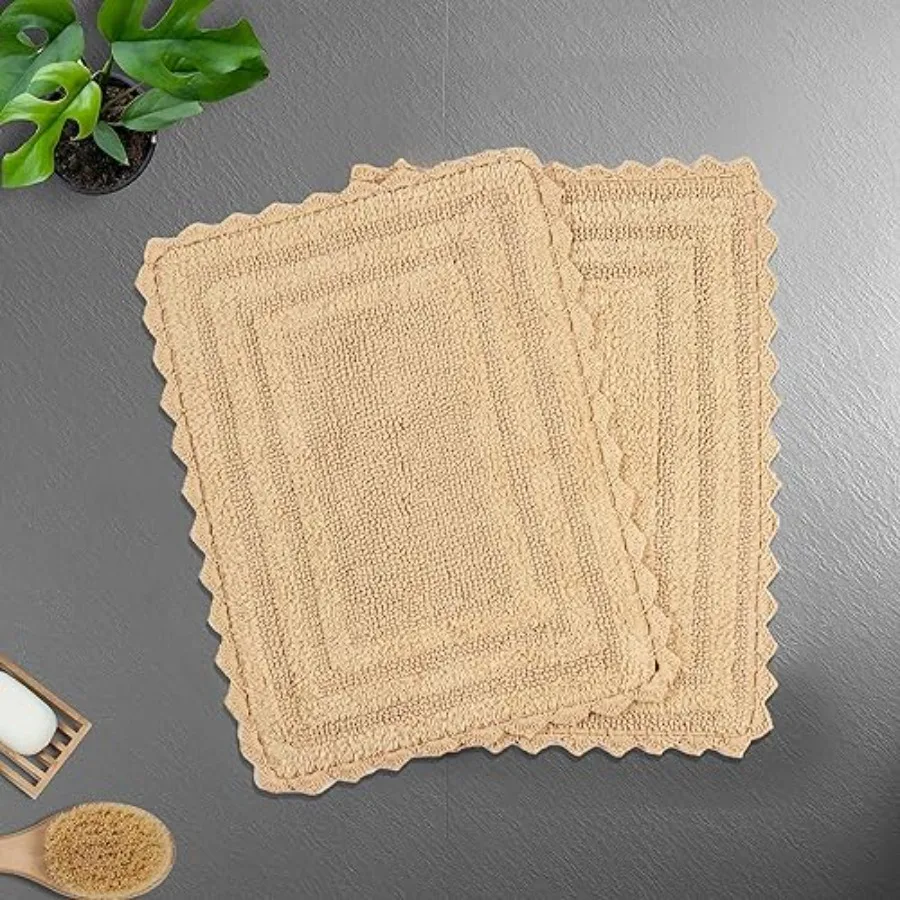 

2Pack Gorjeeus Collection Soft Reversible Bathroom Rug Cotton Bath Mat Set with Crochet Border 19" x 26