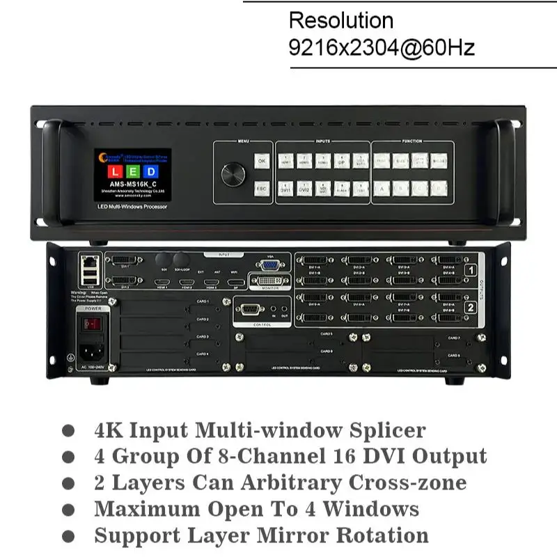 MS16K_C 16K todo en uno procesador de empalmador de pared de vídeo Led salida multiWindows 16 DVI similar a CL9000 para pantalla de escenario Led