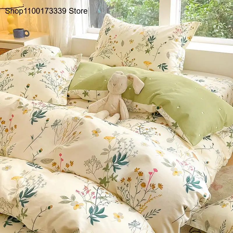Minimally Rustic and Elegant Style Ins Fresh Cotton 100 Bed Home Countryside Small Cotton Quilt Set Bed Single