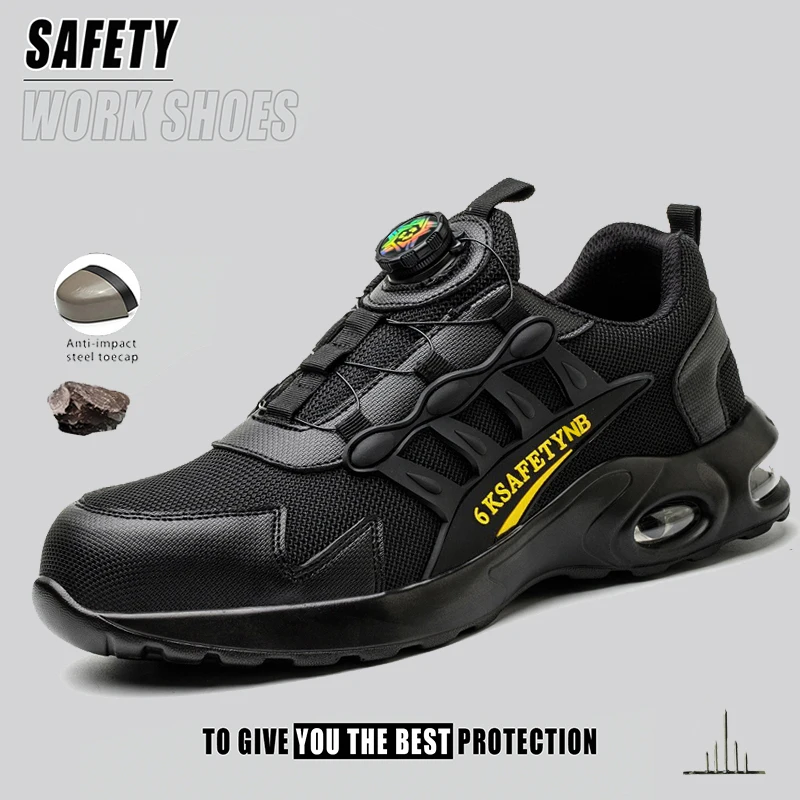 

Safety Shoes Men Steel Toe Lightweight Work Sneaker Breathable Puncture-Proof Boots Protective Boots for Construction Site Black