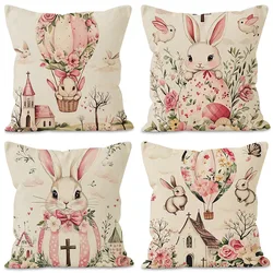 Easter Bunny Print Pattern Home Decor Pillowcase Bedroom Living Room Sofa Decoration Polyester Cushion Cover with Zipper