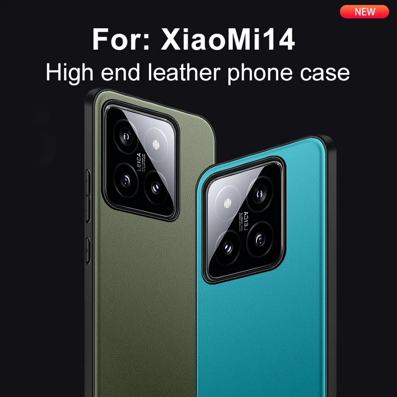 Phone case for the Xiaomi 14 featuring a vegan leather protective cover that provides a comfortable grip