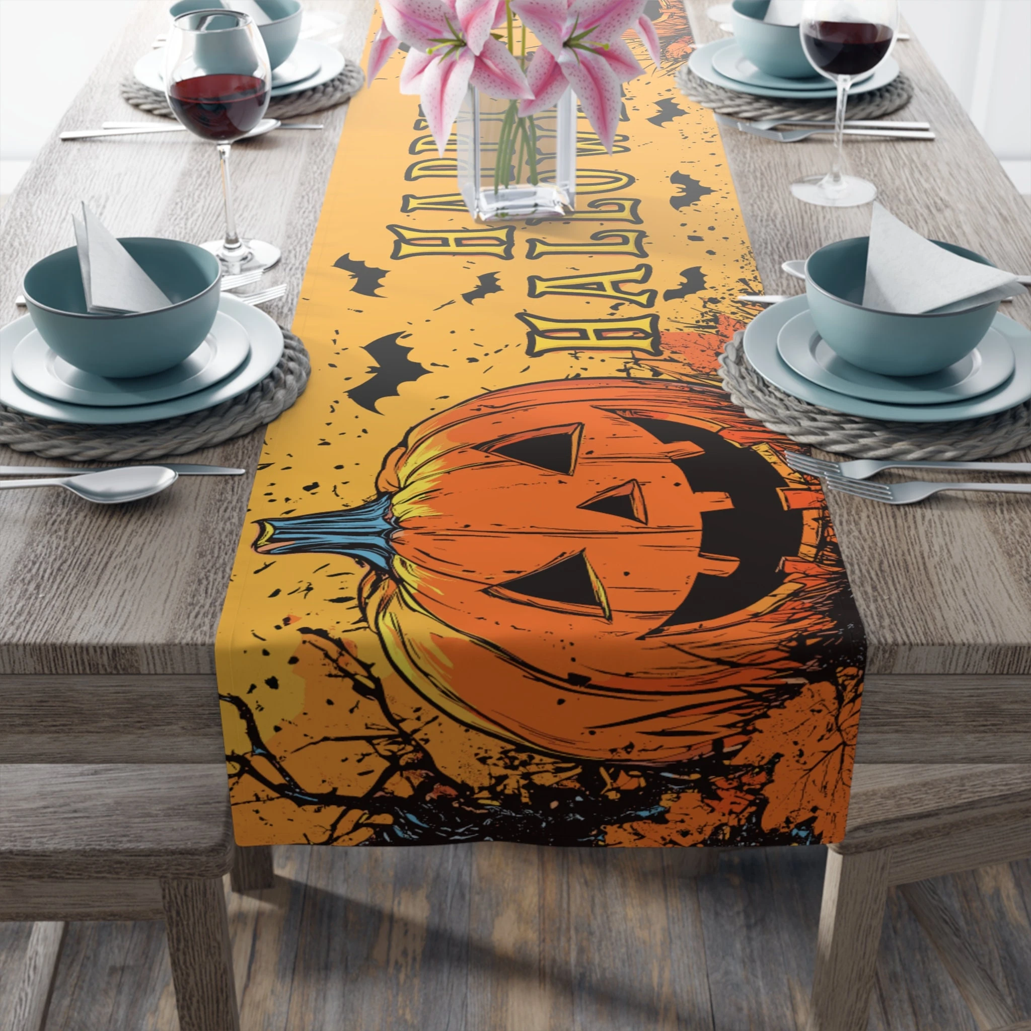 Halloween Jack-o'-lantern Table Runner Halloween Table Runner Fall Table Mat for Party Kitchen Dining Decor Home DecorItems