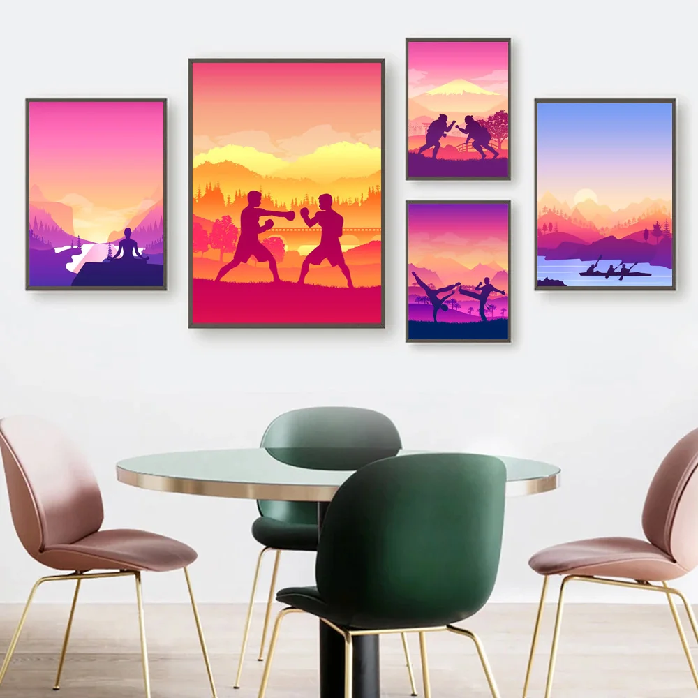 Modern Classic Animation Sports Events Wushu Kung Fu Tai Chi Boxing Rowing Poster Canvas Painting Wall Art Pictures Home Decor