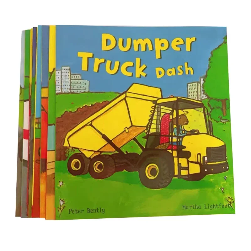 

8 Books/Set Busy Wheels Excavator Fire Truck Racing Tractor Ambulance English Picture Story Book Boy Kids Knowledge Education