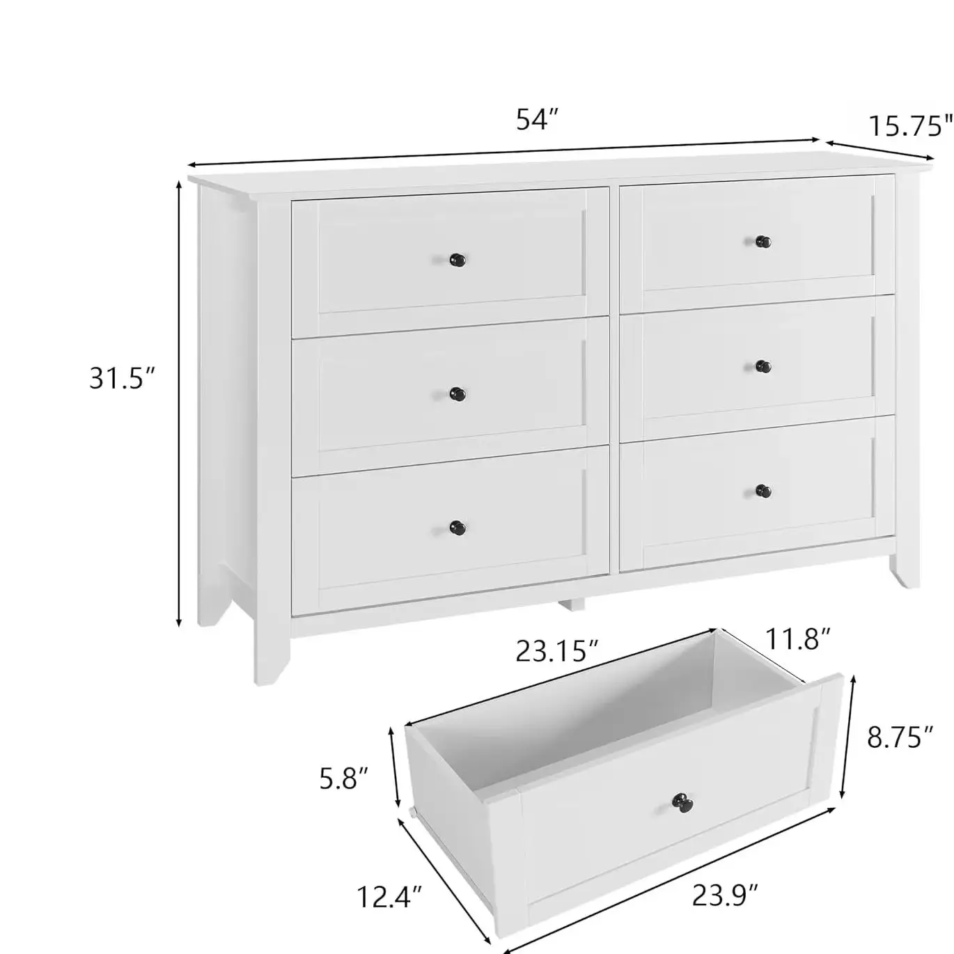 6 Drawer Dresser Modern Wood Storage Cabinet 54 Inch Wide Chest with Deep Drawers Metal Knobs Anti Tip Design Bedroom Living Room Entryway Organizer image 7