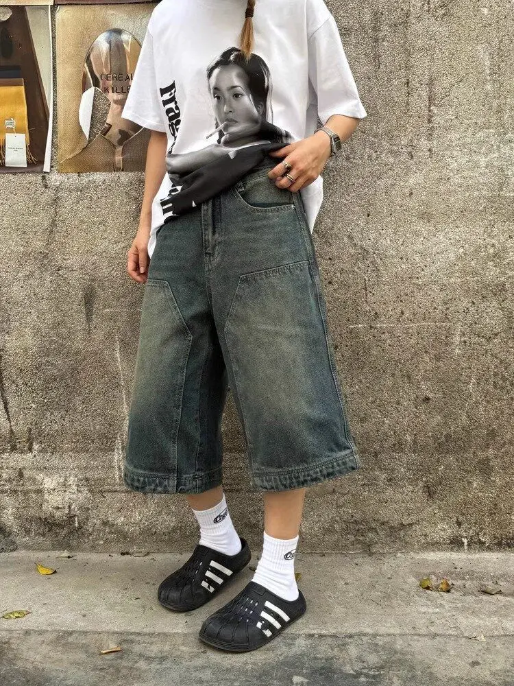 HOUZHOU Y2k Vintage Baggy kadın kot şort boy Harajuku kore moda Jorts japon tarzı Streetwear Denim pantolon yaz