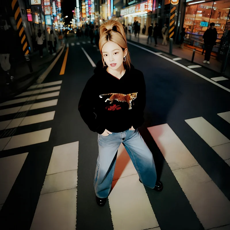 Chunyuyinjia-moletom preto para mulheres, concha de impressão 3D, padrão de leopardo clássico, design chique, moda de rua, alta qualidade