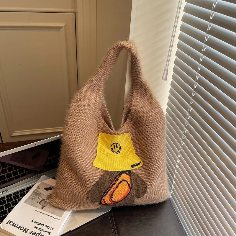 

Autumn and Winter Quirky and Cute Small Bags for Women2025New Brown Wool Bag Cotton Thread Woven Bag Knitted Bag