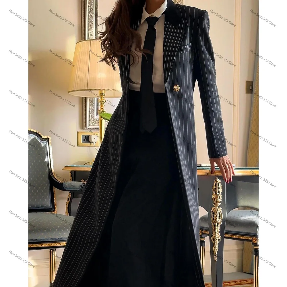 Luxury Black Stripe One Button Women Suits Elegant Flat Slim Fit Long Blazer High End Business Office Outfits 1 Piece Jacket