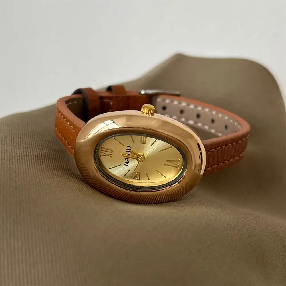 Goose Egg Shape Luxury Women Quartz Watch Soft Leather Strap Casual Vintage Oval Ladies Watches Durable Leather Strap Wristwatch