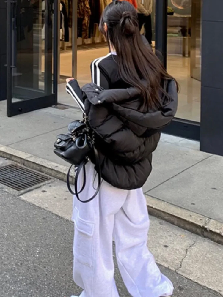 الكورية Sle Thiened فضفاض عادية الدافئة مقنعين الخبز أسفل القطن سترة الكتف وسادة Jaet المرأة انفصال قبعة معطف #5