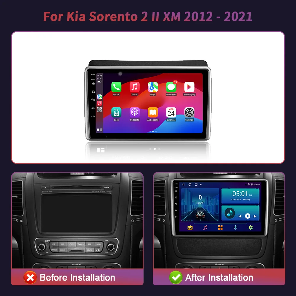 Android 14 Multimedia For Kia Sorento 2 II XM 2012-2021 Car Radio Wireless Carplay Stereo Navigation Screen 2 Din GPS WIFI