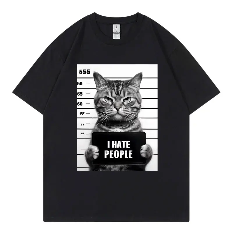 I Hate People Funny Cat Meme T-shirts Men Women Clothing High Street Fashion Trend T-shirt Summer Casual Loose Cotton T Shirts