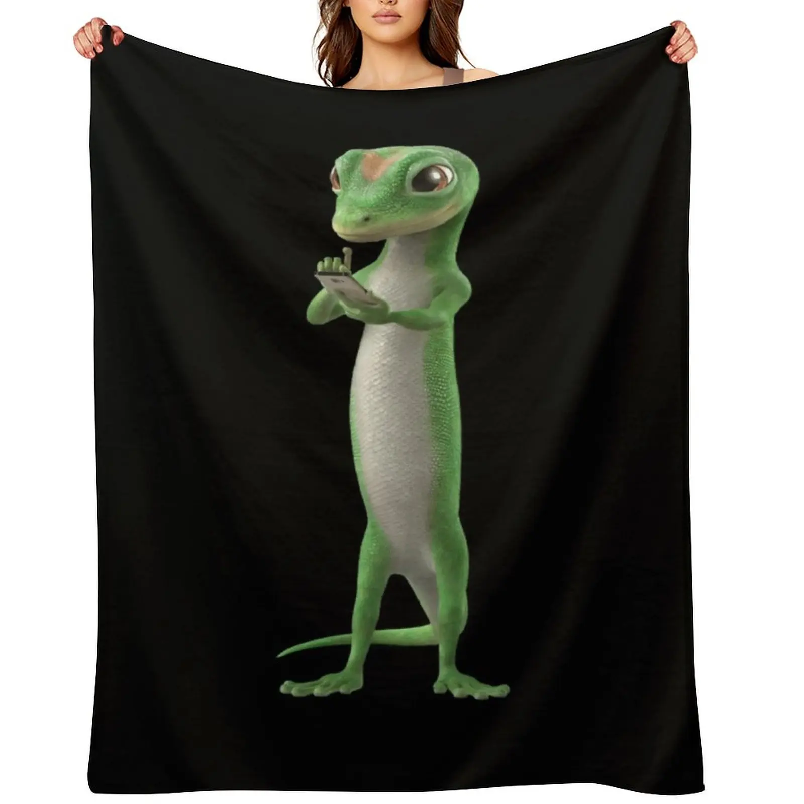 

Geico Gecko Man's Tee Tshirt Graphic Trending Throw Blanket Shaggy Giant Sofa Bed covers Softest Blankets