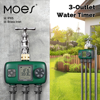 MOES 3-Outlet Smart Water Timer Brass Inlet IPX5Waterproof  Knob Button Automatic Irrigation LCD Display Screen Garden Sprinkler