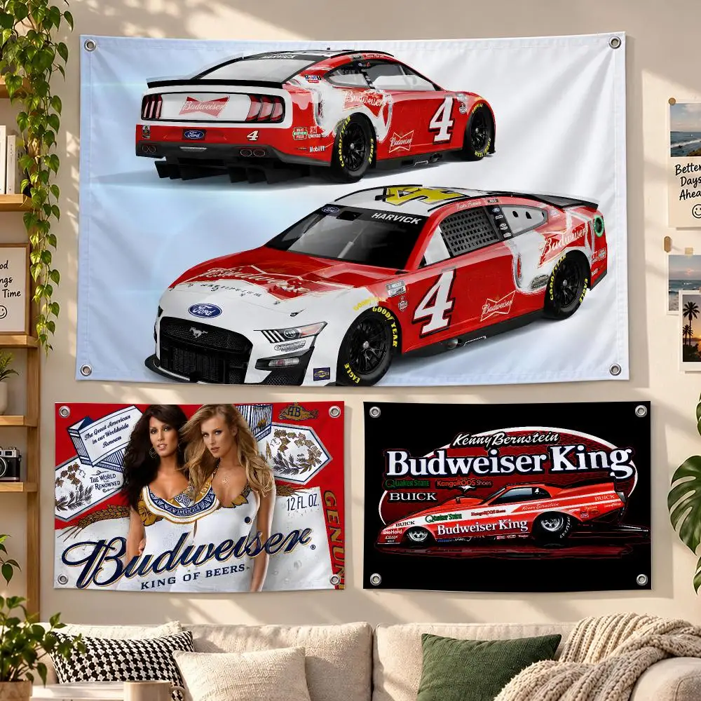Budweiser Bud Racing Car Flags Banner For Camping Decoration Outdoor & Garage Wall Hanging Decorations