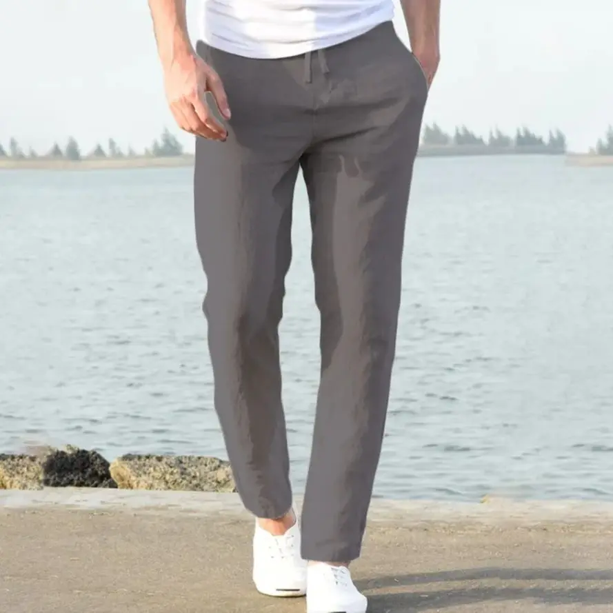 Männer Baumwolle Leinen Hosen Männlichen Herbst Neue Atmungsaktive Einfarbig Leinen Hosen Fitness Streetwear S-5XL – Detail 5