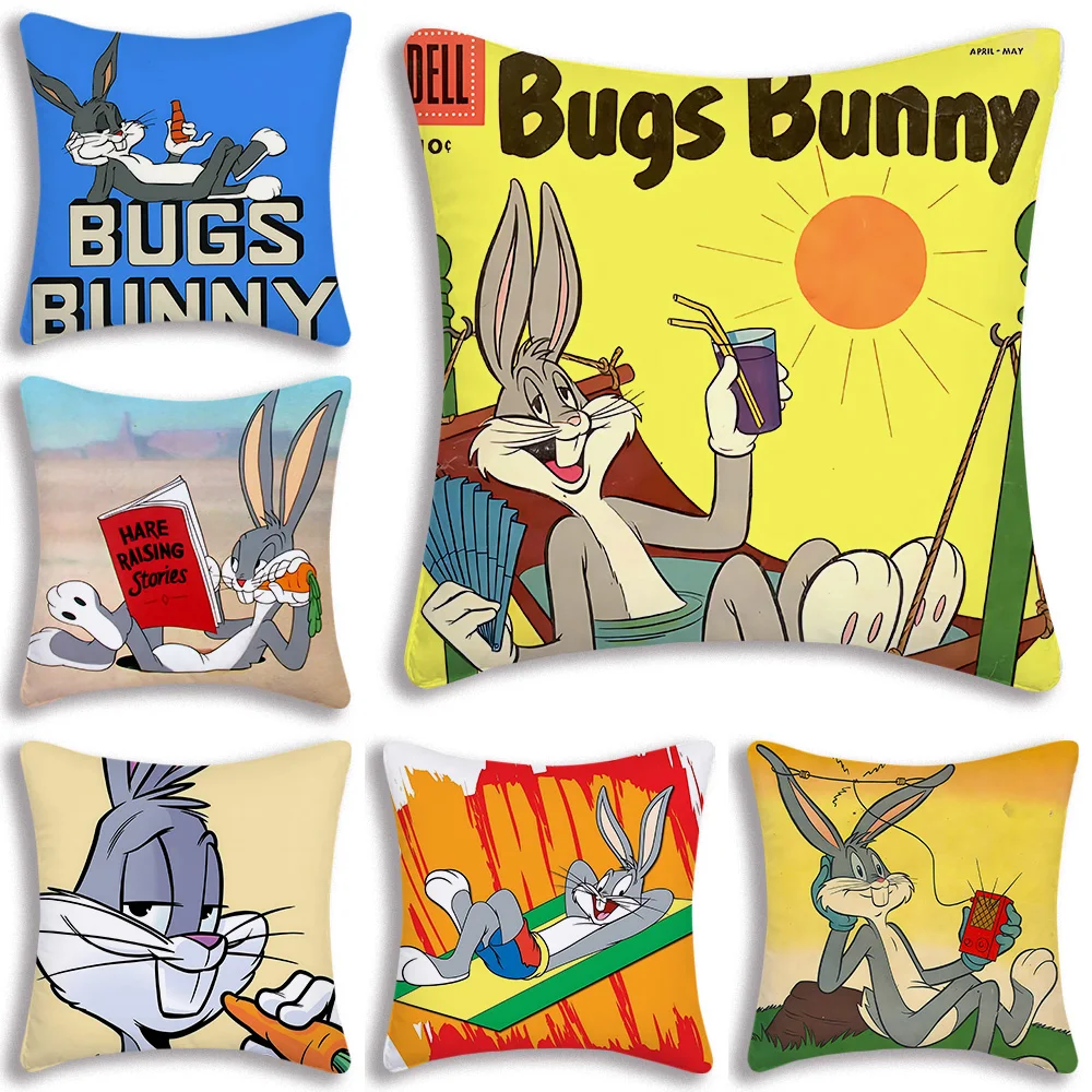 

B-Bugs Bunny Pillow Covers Cartoon Sofa Decorative Home Double-sided Printing Short Plush Cute Cushion Cover