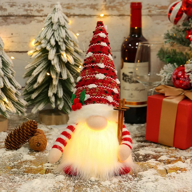 Christmas Doll Sled Elf Ski Gnome With LED Light Rudolph Christmas Decor For Home Xmas New Year Gifts 29Cm