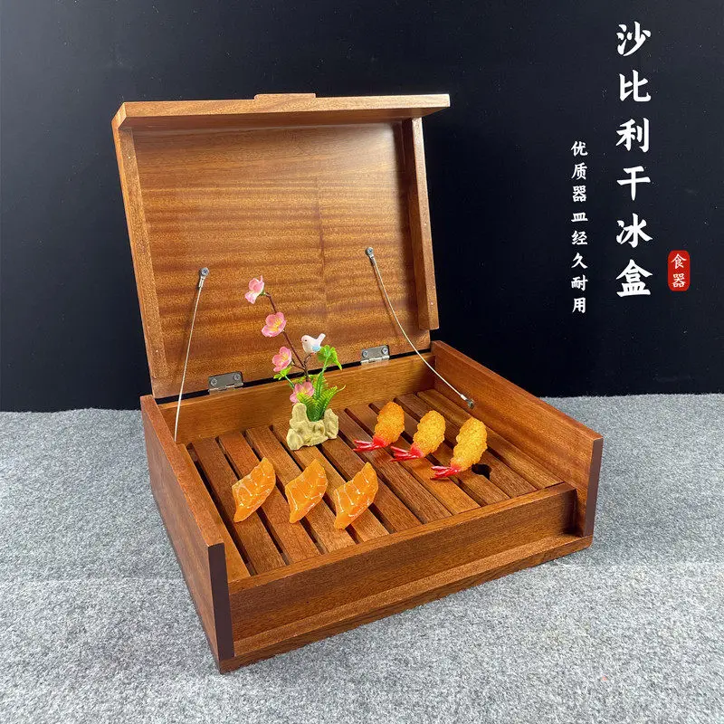 Japanese Wooden Sashimi Yakiniku Display Wooden Box Sushi Beef Plate Japanese Material Dry Ice Tray Yakiniku Restaurant Tablewar