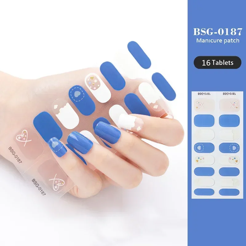 Semi-Cuttable Gel Nail Adesivos, 3D, Quente, Ouro, Gel, Cobertura Completa, Decalques, Pressione na Lâmpada UV, Precisa Encantos das Unhas, 16 Tiras