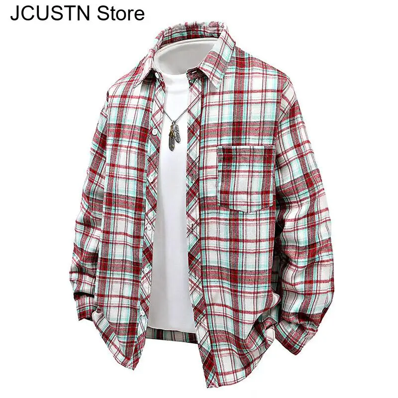 2025 nova camisa masculina manga longa xadrez estilo coreano topos primavera outono único breasted emenda jaqueta fina moda streetwear