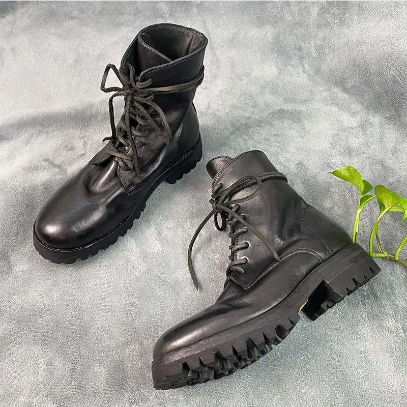 Handcrafted Premium Horsehide Motorcycle Boots British Vintage Men Riding Boots Women Outdoor Work Shoes Hiking Ankle Boots