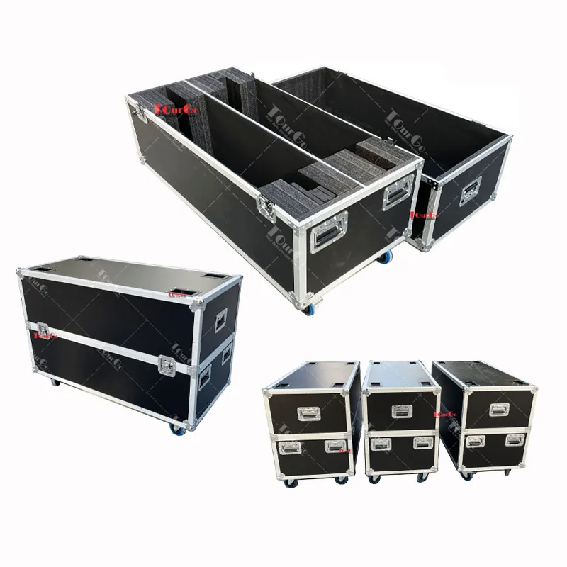 Custom TV Flight Case, Shockproof Aluminum Storage for 50'' Dual Flat Screen LED LCD TV & Monitor, Holds 2 TVs