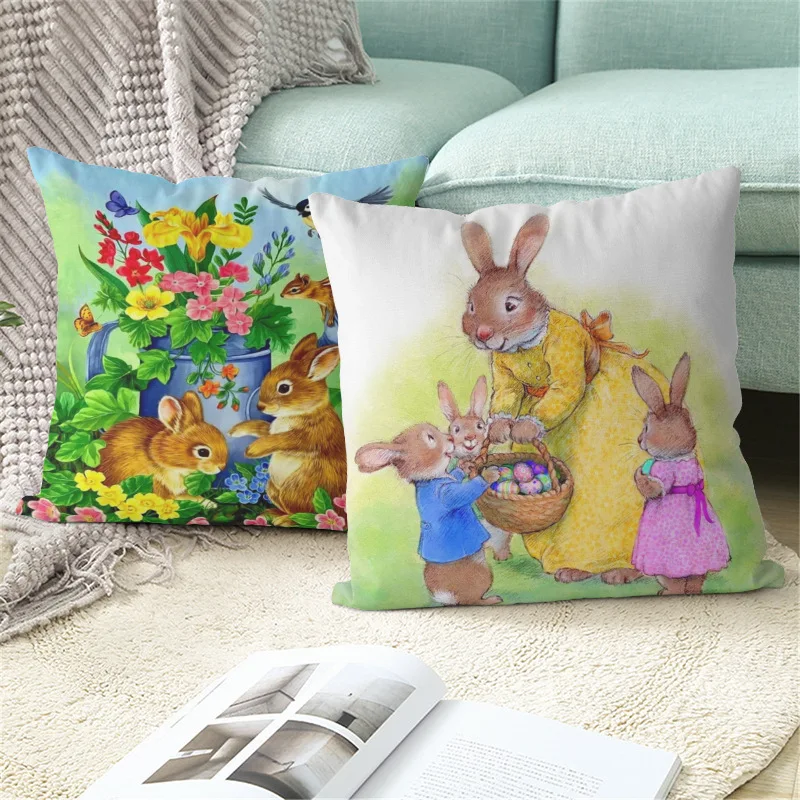 Easter Decorations for Home Easter Pillow Cover Easter Egg Rabbit Linen Cushion Cover Sofa Office Car Pillowcase Easter Decor