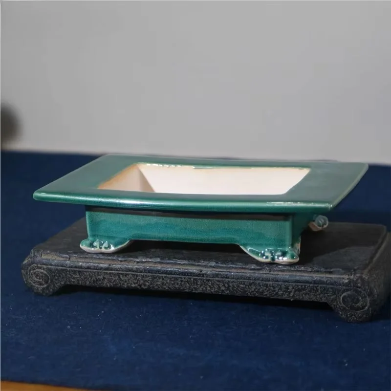 Maceta de arcilla púrpura esmaltada china, decoración escritorio para el hogar, bonsái, maceta Rectangular cerámica japone