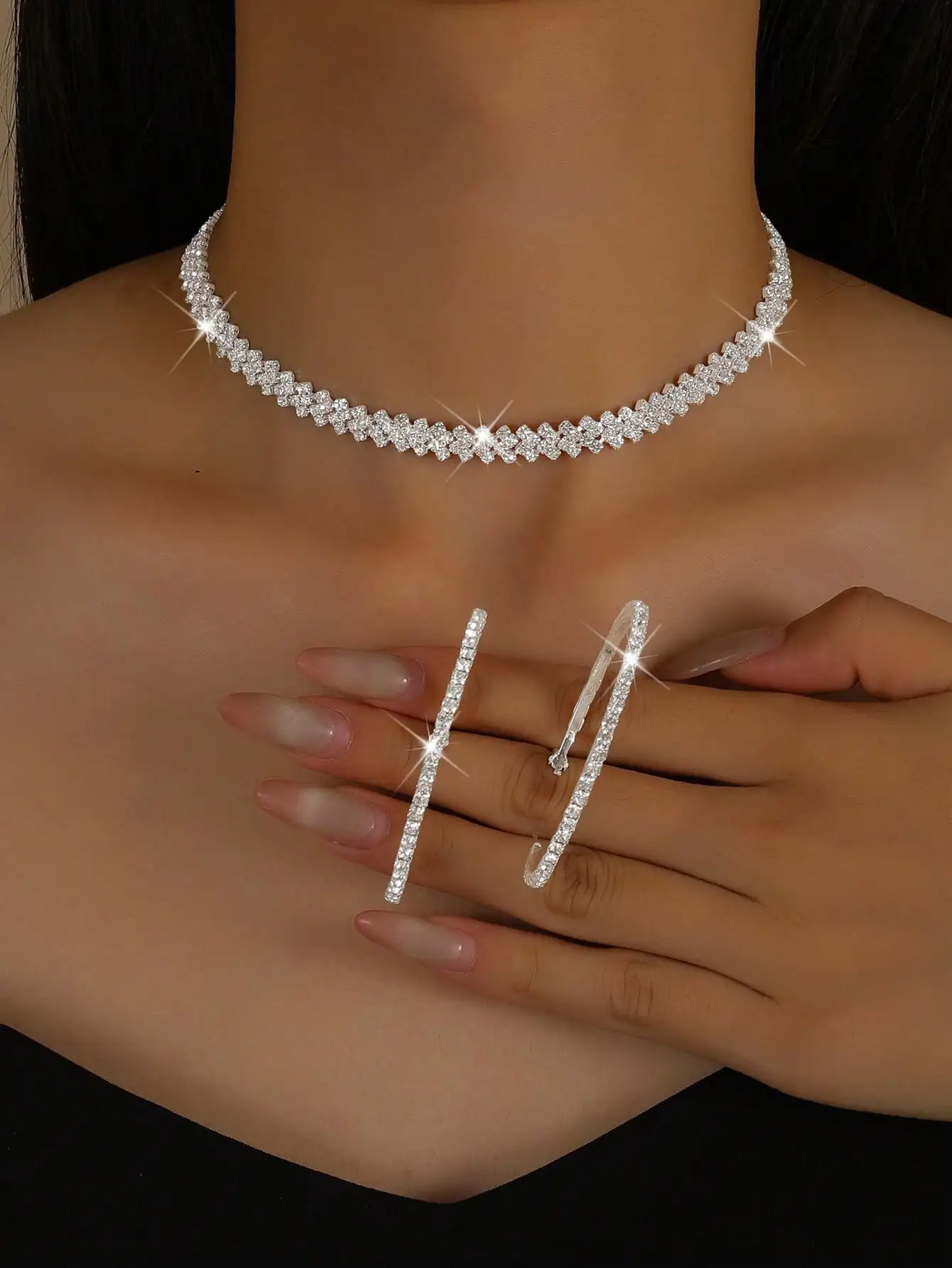 

Набор украшений для женщин: ожерелье и серьги с кристаллами - в стиле чокер, для вечеринок и свадеб