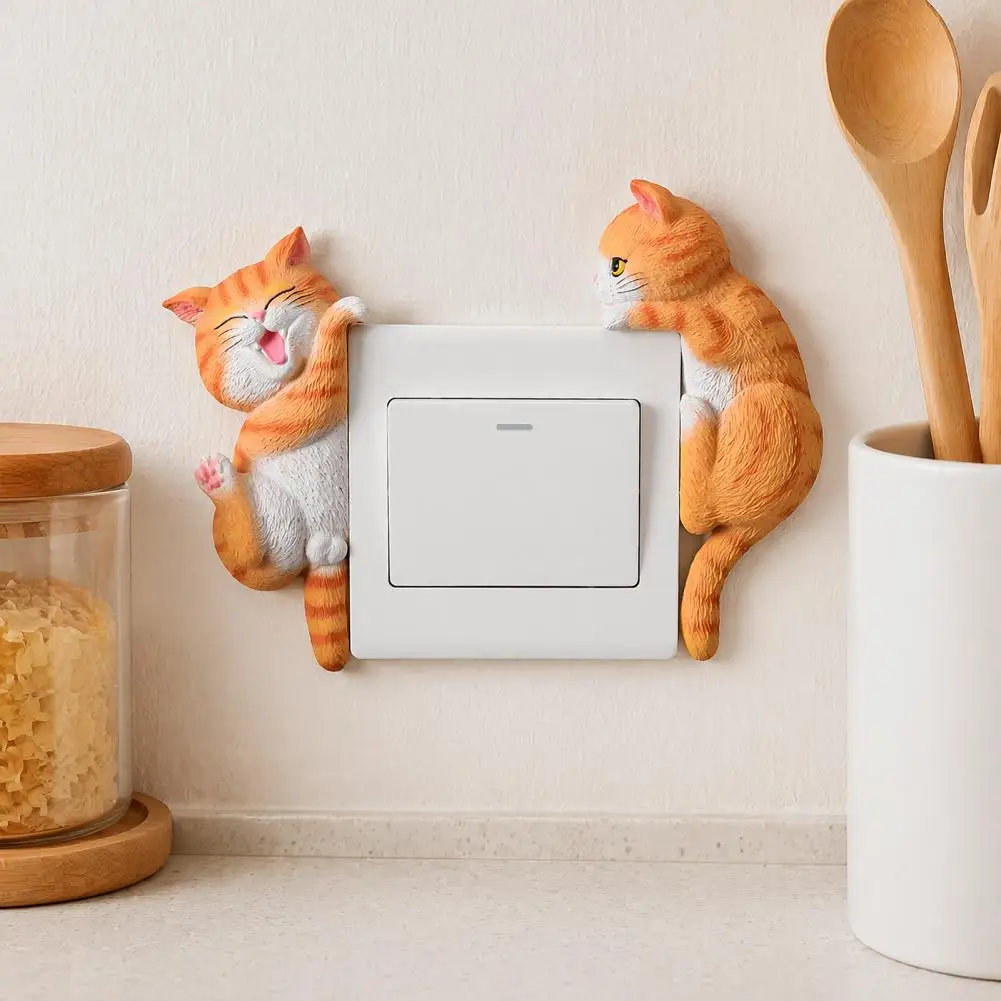 Cartoon Cat Switch Shield 3d Cat Light Switch Sticker Decorative Resin Wall Plate Cover Cute Switch Decals for Home Bedroom Room