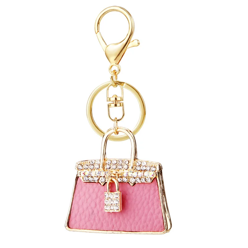 Fashionable And Cute Leather Crystal Women'S Handbag Keychain Creative Women'S Wedding Jewelry Pendant Car Girl Gift