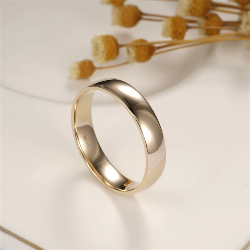 Anillo de oro amarillo 585 de 14K para hombre, sortija de compromiso de 5mm, pulido brillante, cómodo, personalizado, a la moda