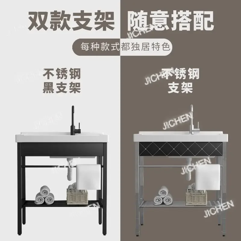 HSWaschepool met wasbord Groot zwembad Wastafel Balkon Wastafel Keramisch geïntegreerde wastafelbeugel Roestvrij staal