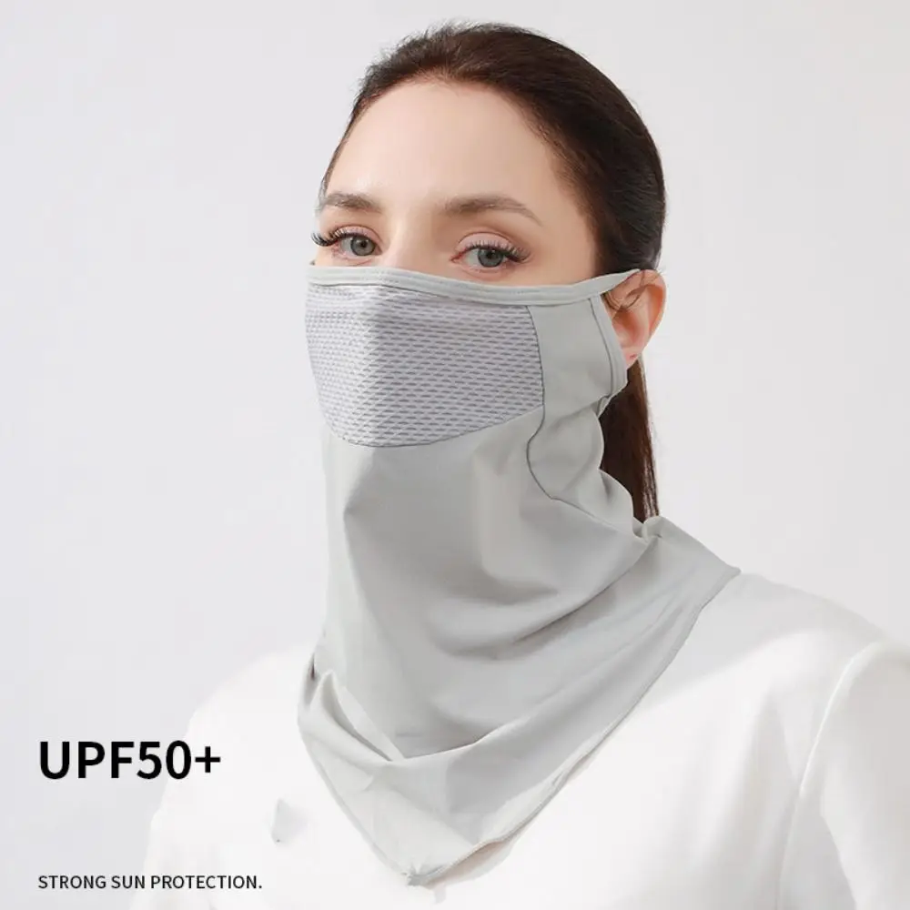 

Solid Color Ice Silk Mask Summer Face Scarves UV Protection Sunscreen Face Scarf Hanging Ear Face Shield Neck Wrap Cover