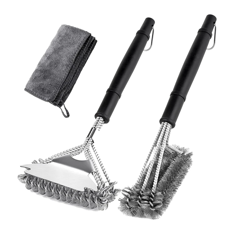 

Spare Parts Grill Brush And Scrapers, 2 Pcs Grill Brushes With Towel, Bristle Free 18 Inch BBQ Grill Cleaning Brush Kit