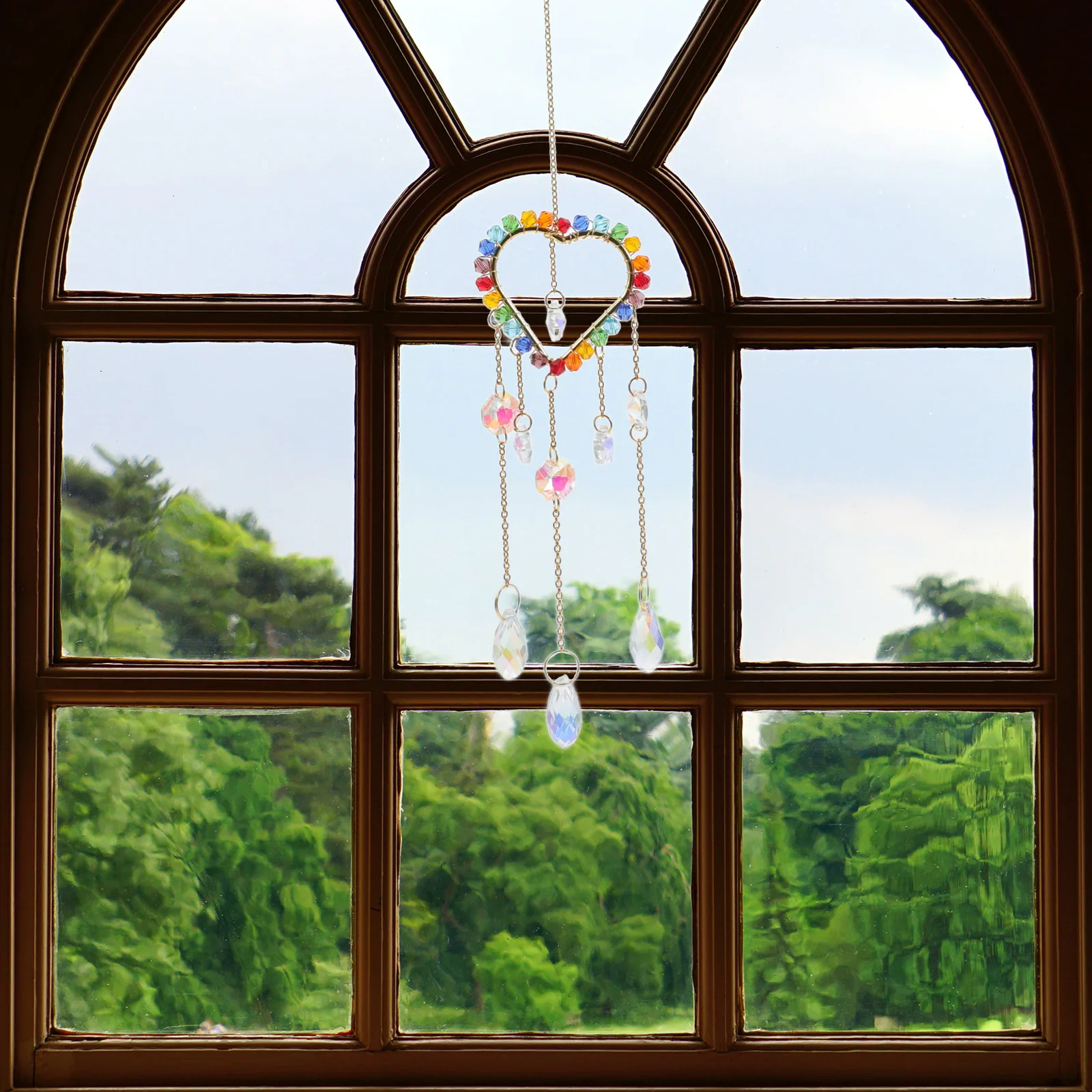 

Crystal Sun Catcher Heart Prism Colorful Hanging Window Decor Rainbow Light Catcher Wind Chime Indoor Outdoor Garden Decoration