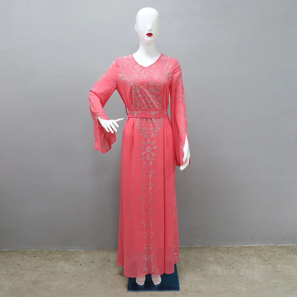 

Muslim Women Abaya Diamonds Long Maxi Dress Turkey Eid Ramadan Kaftan Dubai Arab Gowns Party Evening Islamic Morocco Vestidos